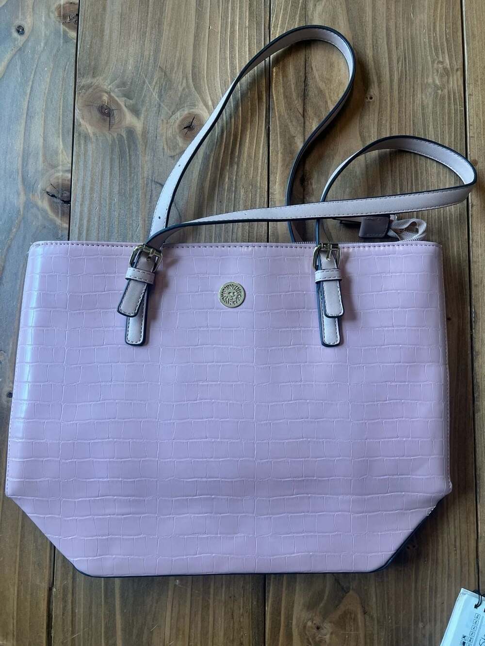 Anne Klein Pink Croc Embossed Faux Leather Tote Bag